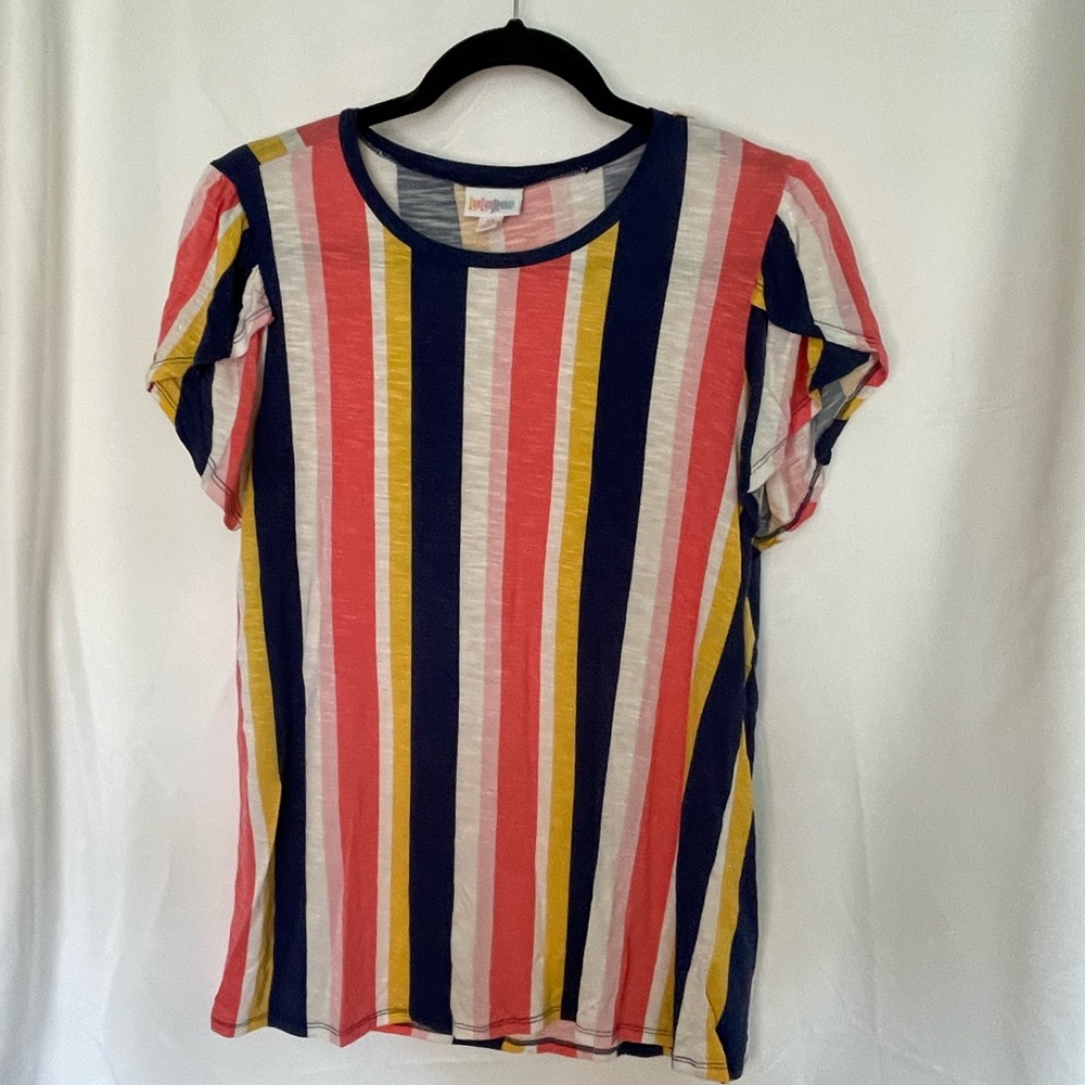LuLaRoe Pink and Blue Fitted Short Sleeve Tee